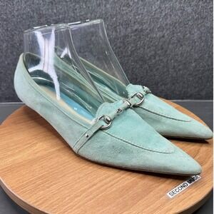 Franco Sarto Women's Blue Green Suede Pointed Toe kitten heels Shoes 8.5 Y2K
